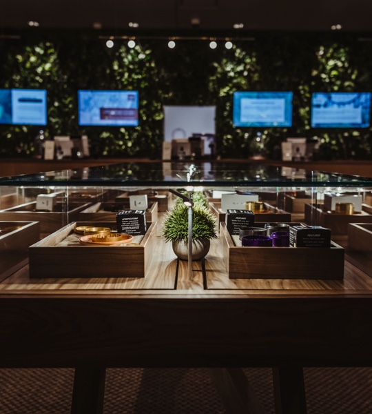 The Botanist Cleveland location's display table
