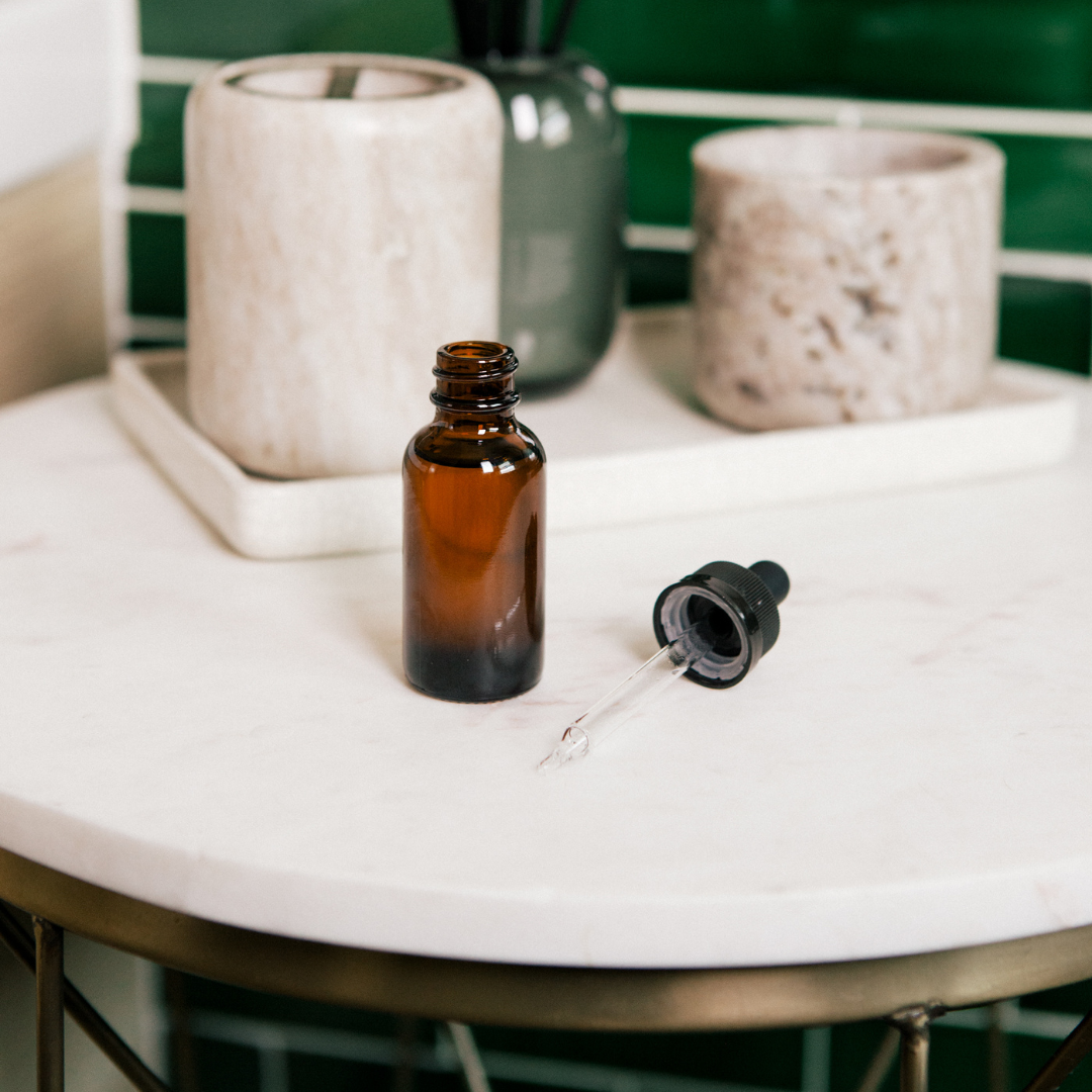 Tincture bottle on table